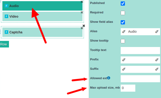 Audio field - the settings in add layout