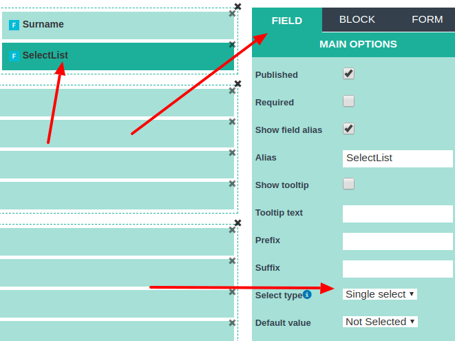 settings for depended select list field in joomla CCK