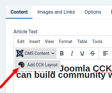 joomla article - add cck layout button