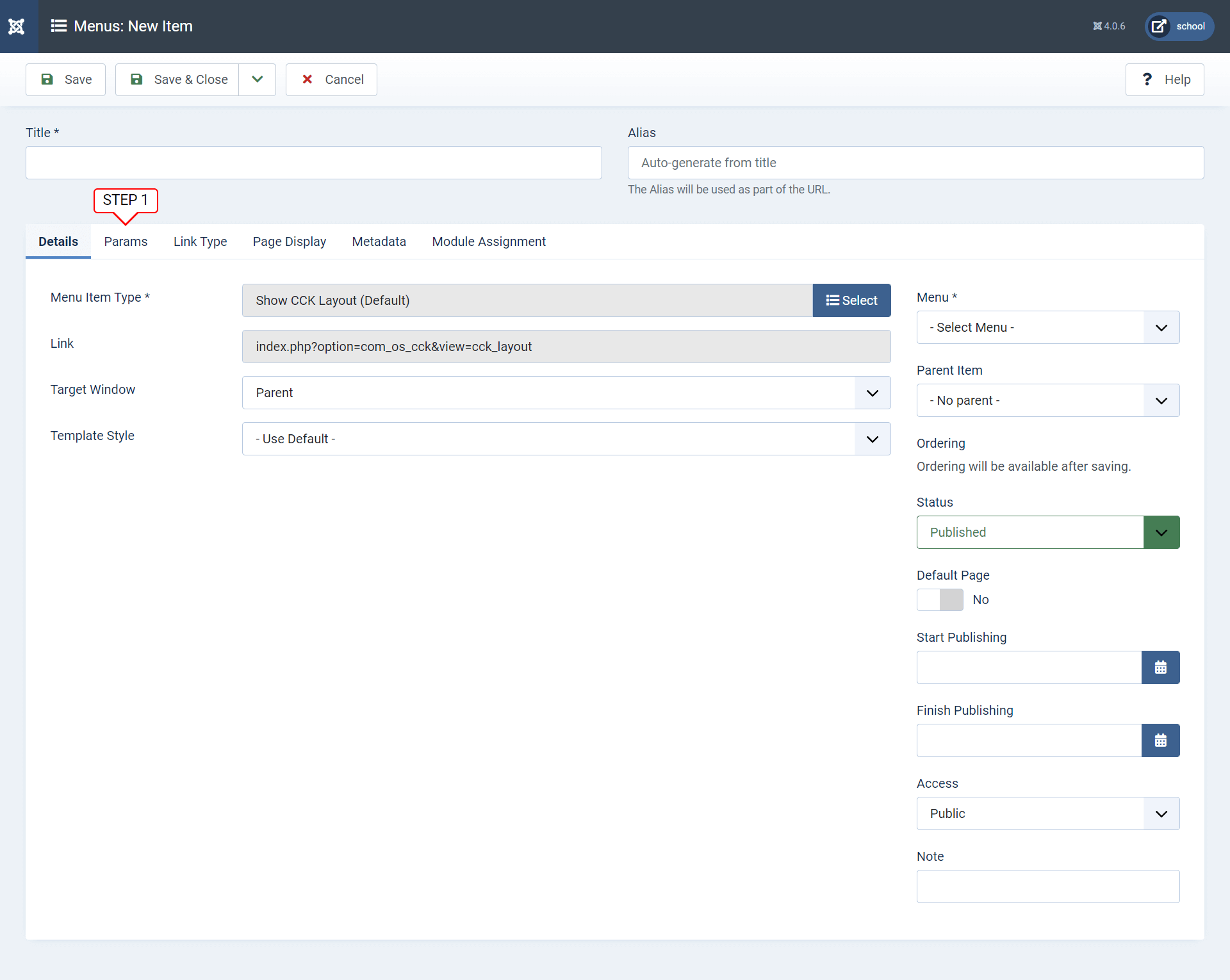 joomla cck import create menu steps