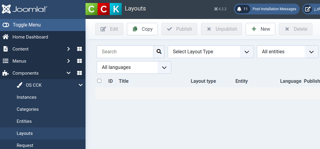 sql entity - layouts manager