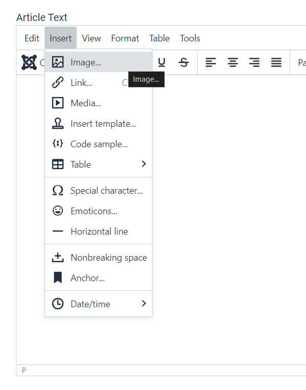 create article in joomla insert media