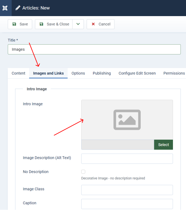 create article in joomla intro image