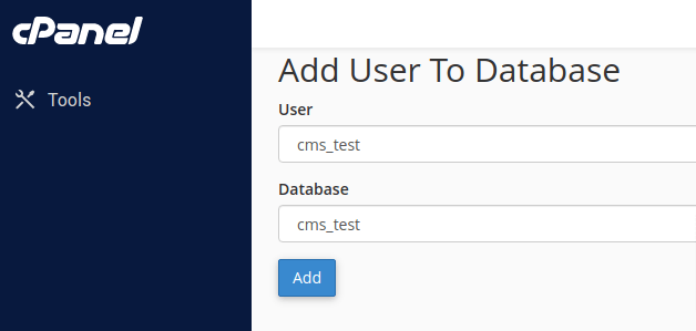 cpanel add user to database