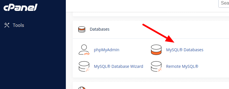 cpanel create database section