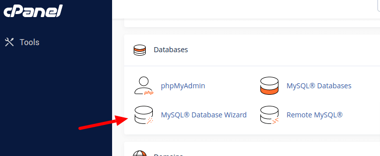 cpanel create database wizard