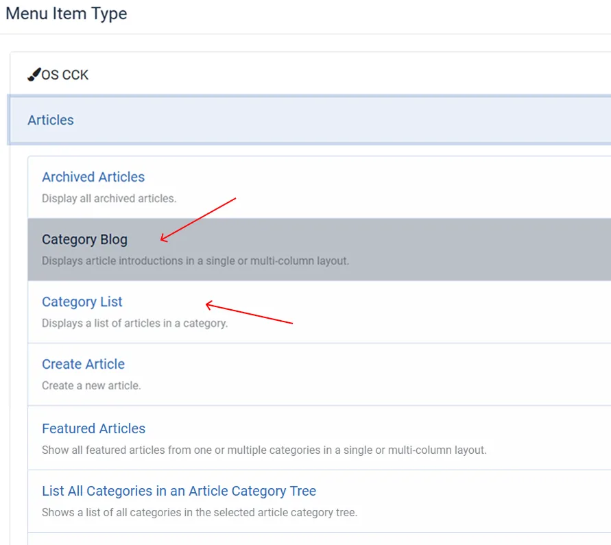 joomla categories menu category blog