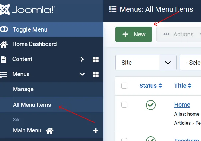 joomla tags menu items