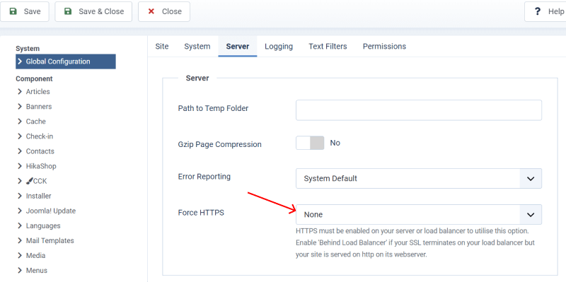 joomla secure website https settings