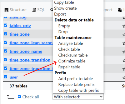 how to optimize joomla website optimize table