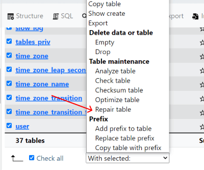 how to optimize joomla website repair table