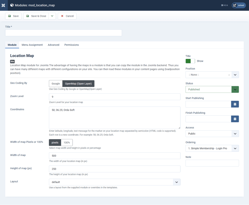 how to add map module settings