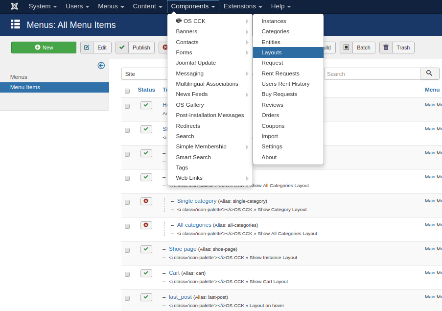 Joomla mega menu open layout