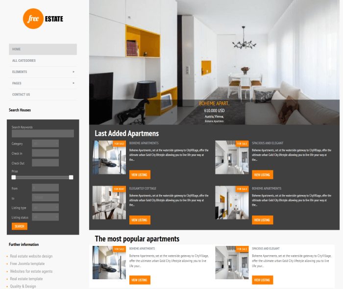 free estate free real estate joomla template demo