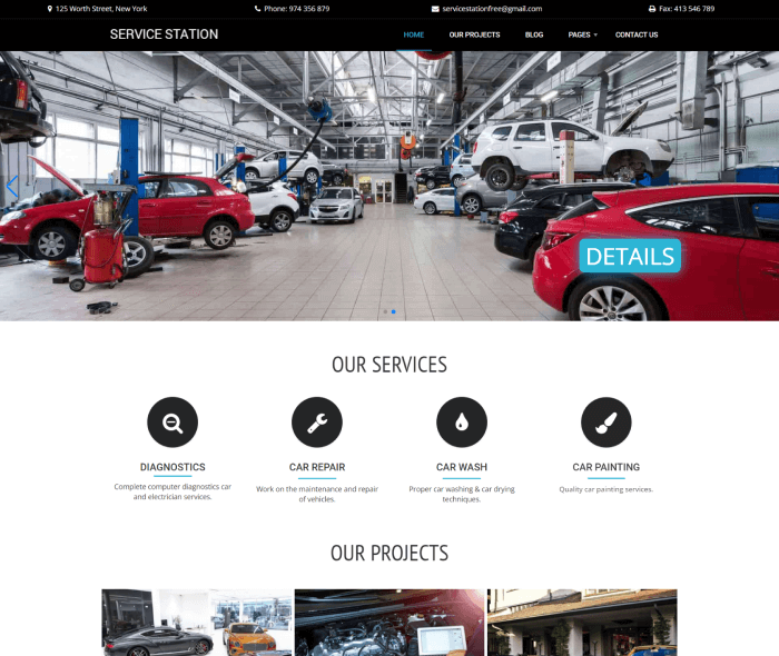 service station free car repair website template