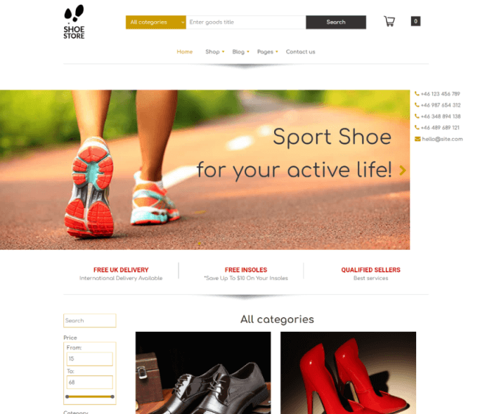 shoe store free ecommerce website template demo