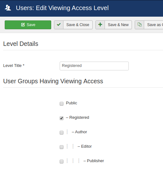 edit joomla access level