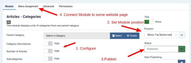 install joomla module joomla 5 module settings