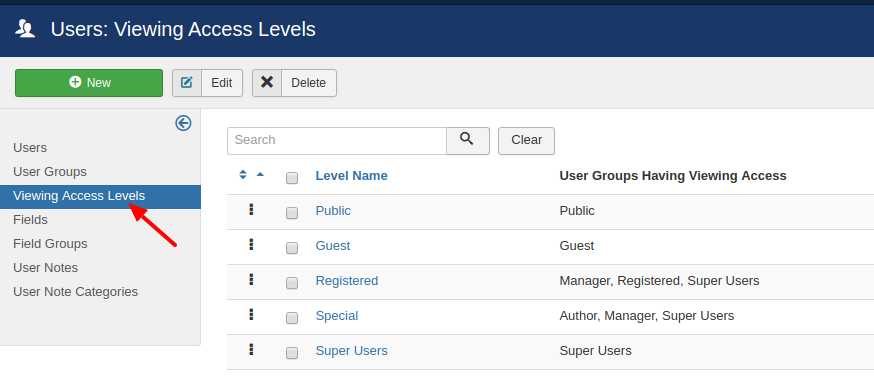 management joomla access levels