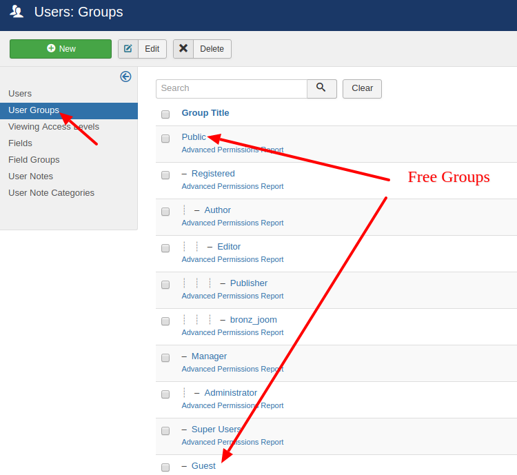 management joomla user groups