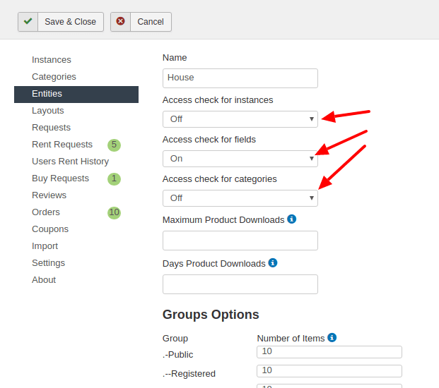 entity access settings, Website Builder - Joomla CCK