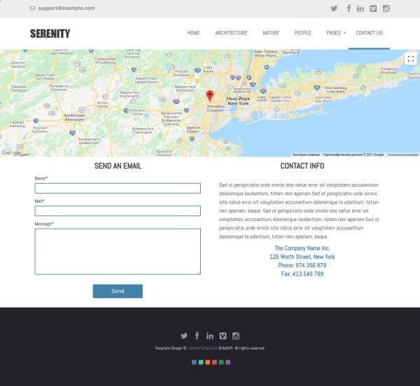 Modern Website Template Contact Page and Map