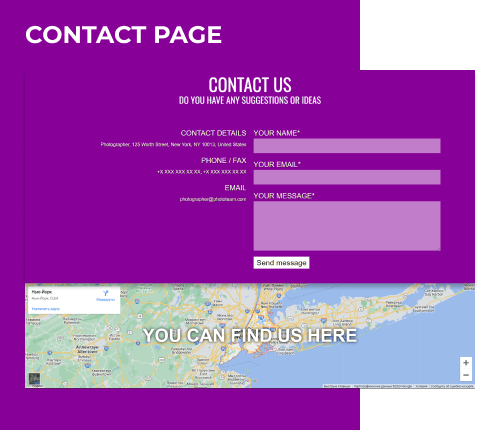 photographer wordpress theme contact page